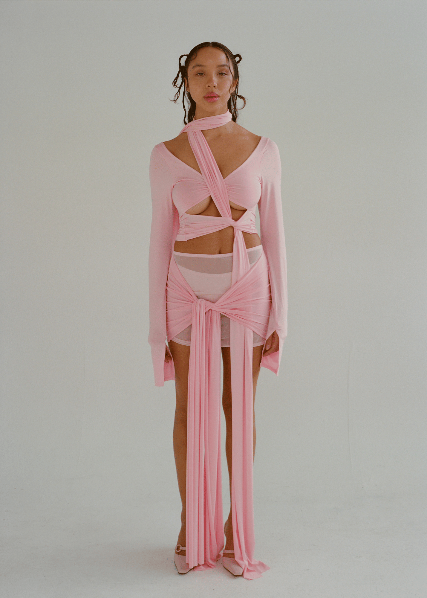 Ameri☆ ILLUSTRATION PRINT KNITTOP AC KNIT WRAP TOP